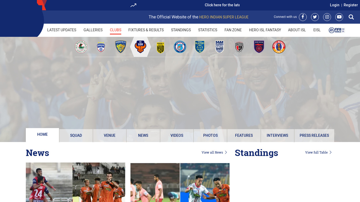 FC Goa Landing page