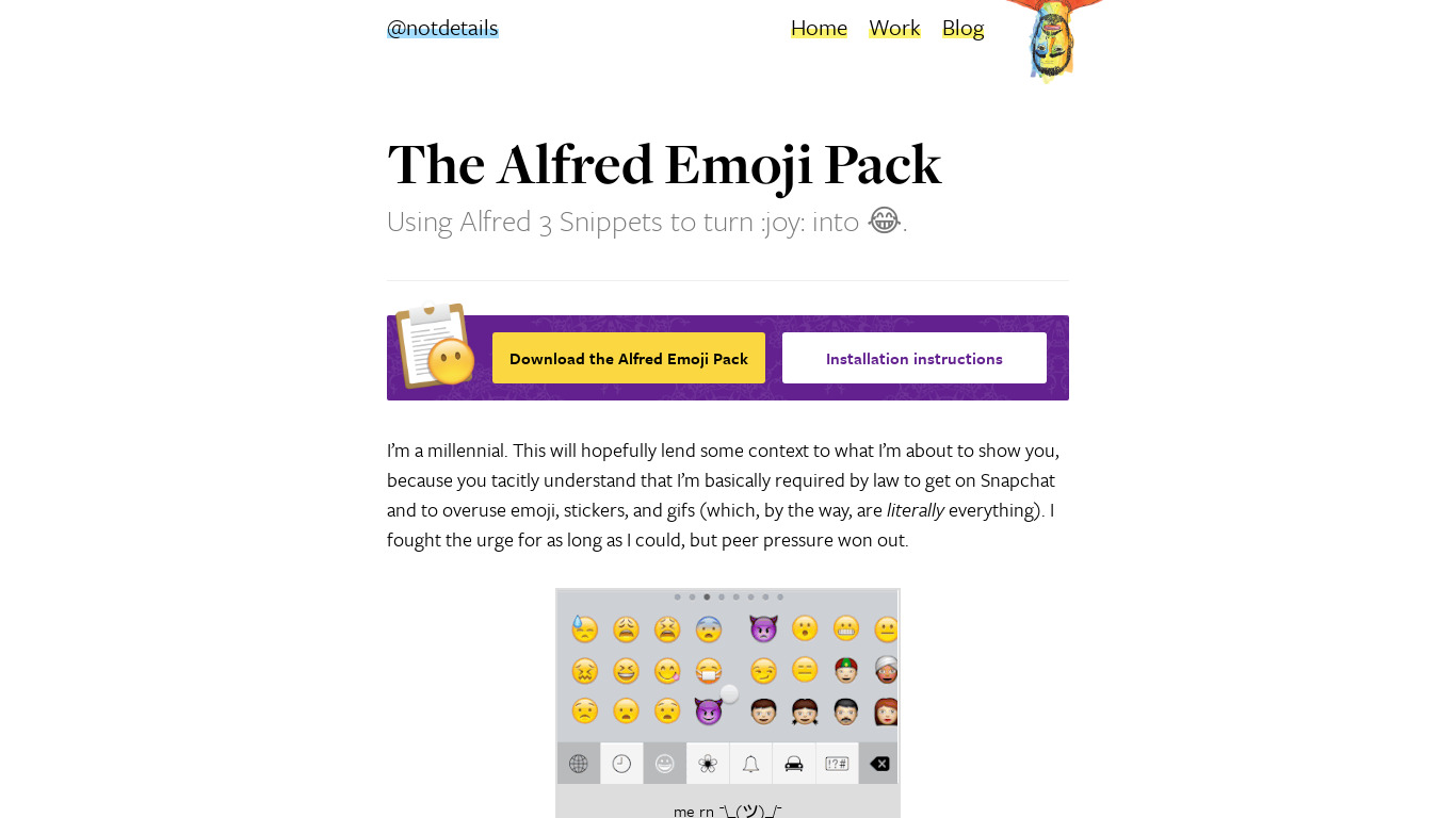 Alfred Emoji Pack Landing page