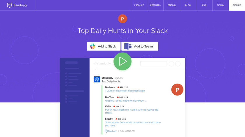 Top Daily Hunts in Slack Landing Page