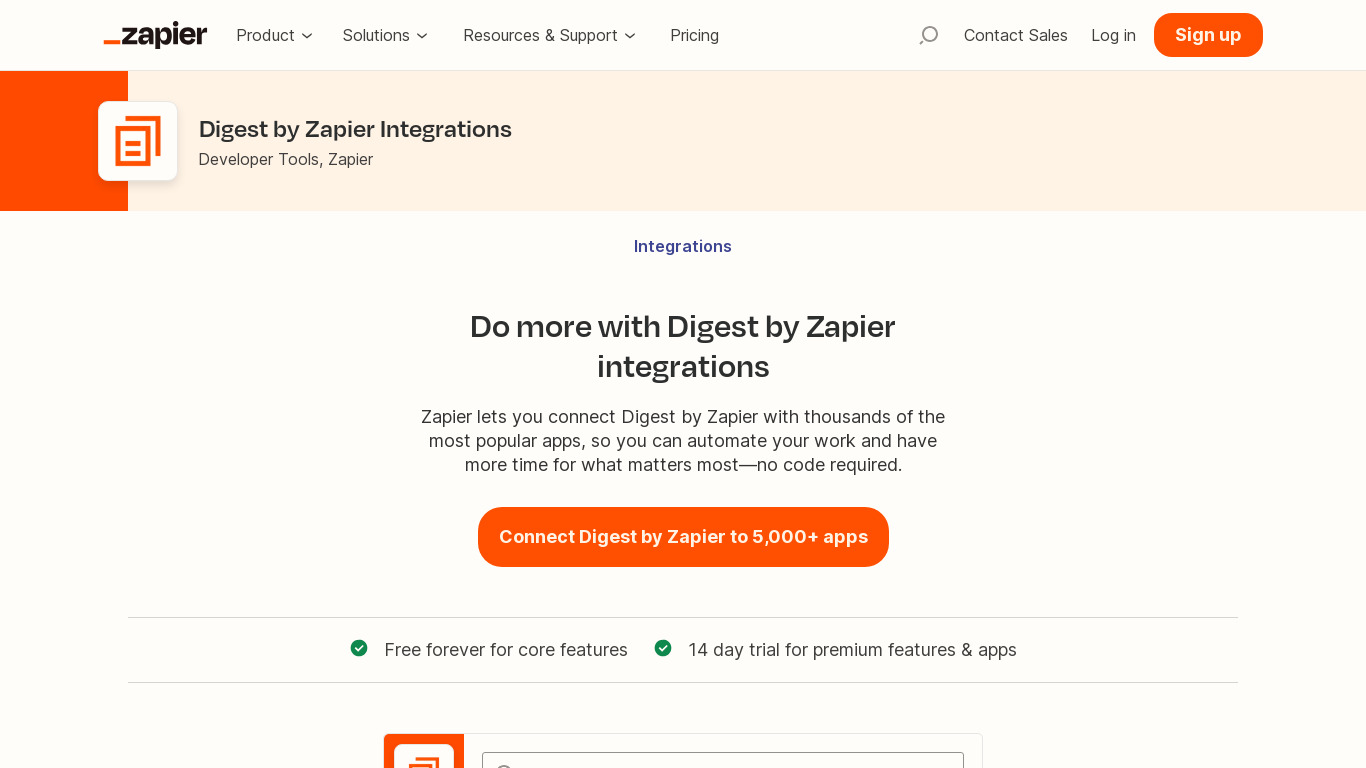 Digest by Zapier Landing page