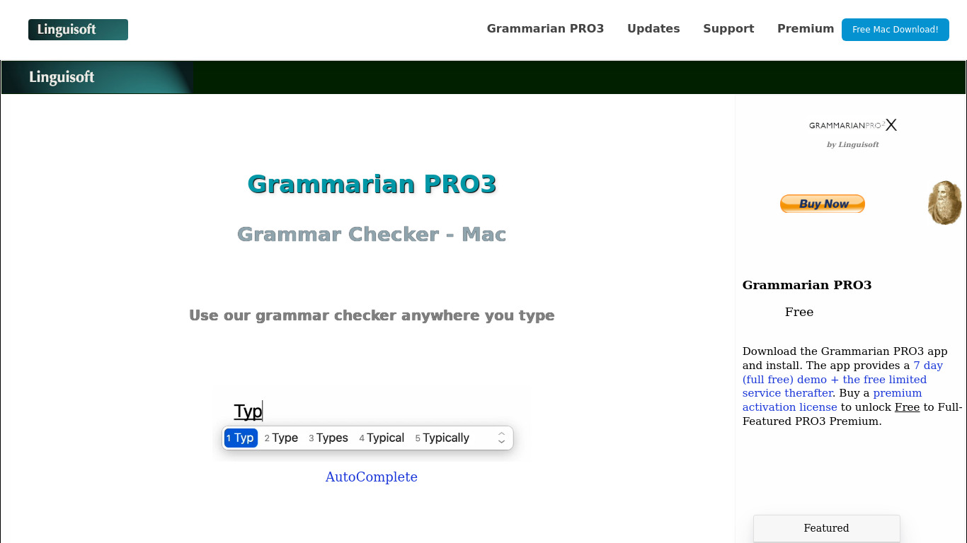 Grammarian PRO2 Landing page