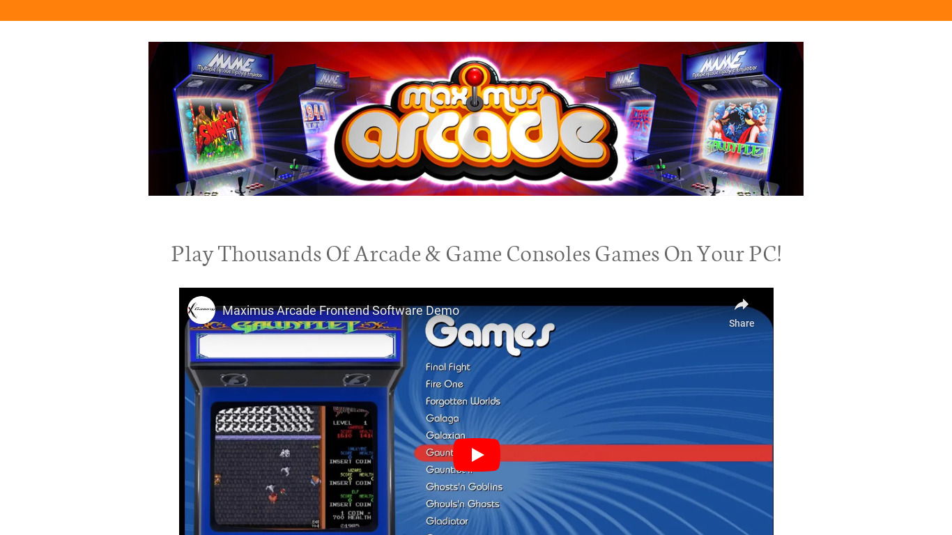 Maximus Arcade Landing page