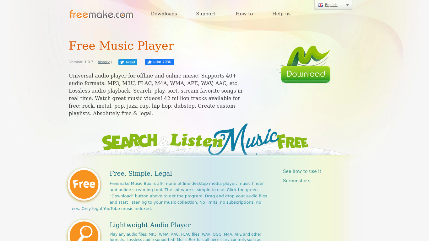 Freemake Music Box Landing page