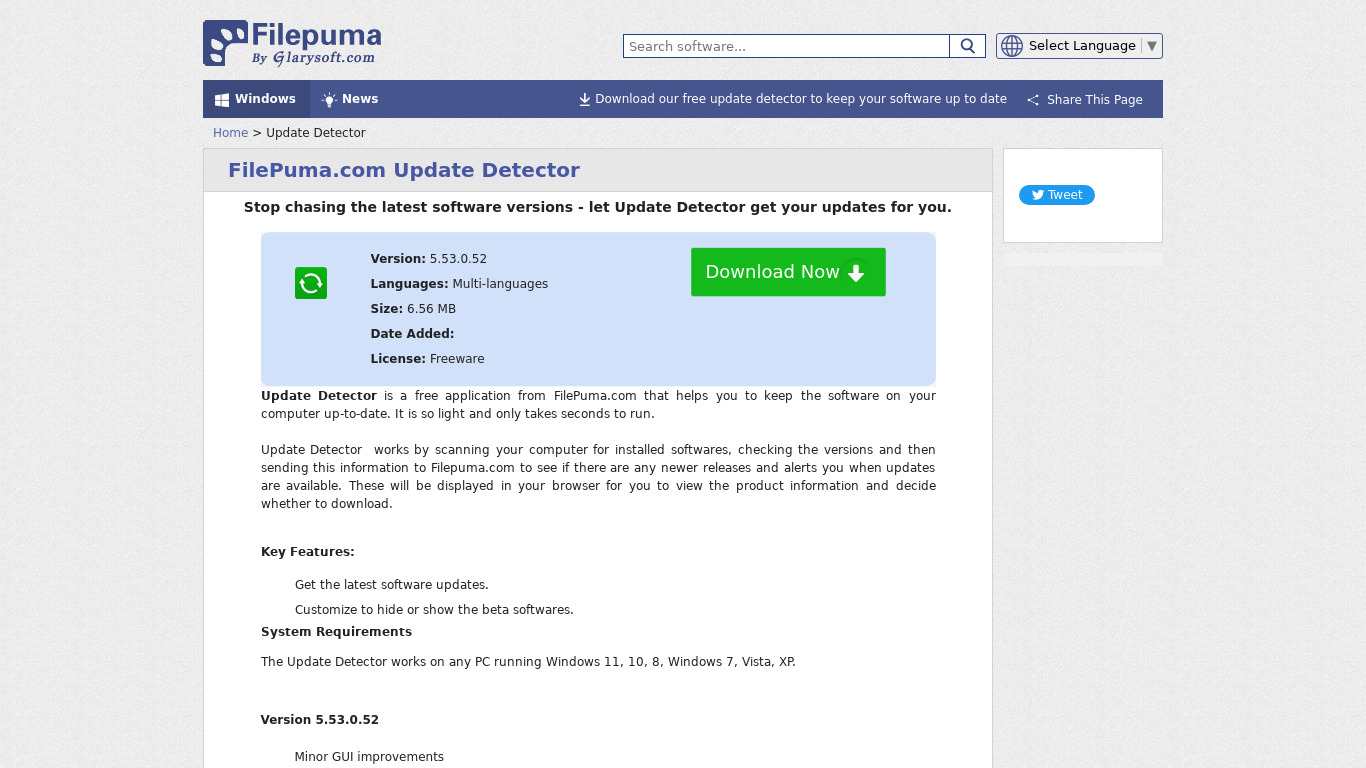 Filepuma.com Update Detector Landing page