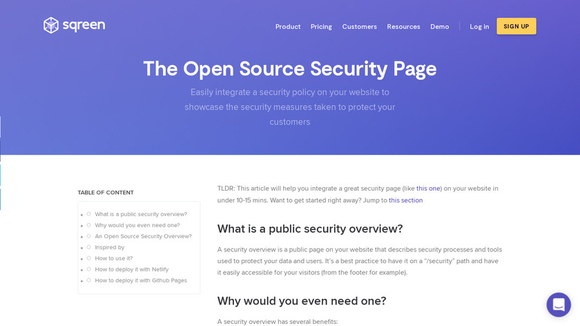 Open Source Security Page Landing Page