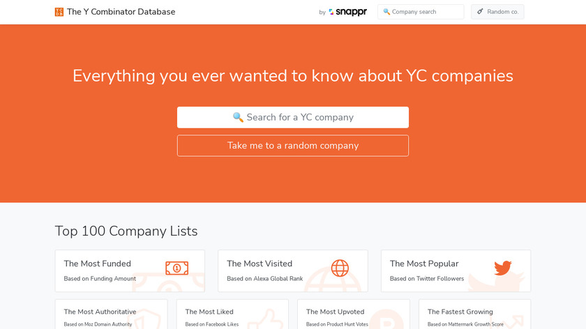 The Y Combinator Database Landing Page