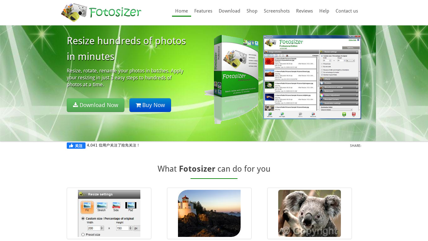 Fotosizer Landing page