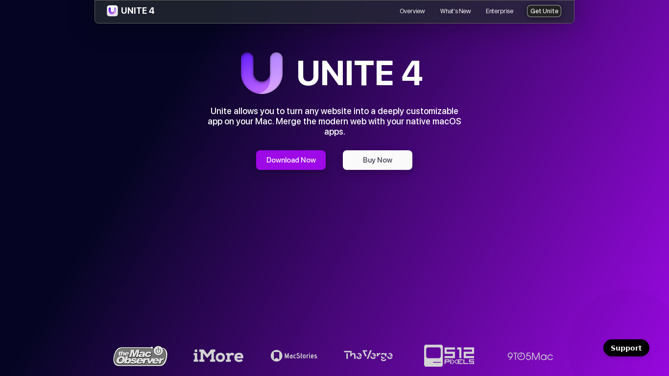 Unite for macOS Landing page