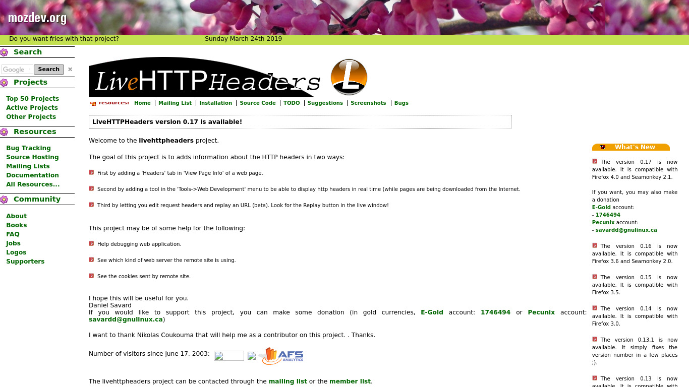 Live HTTP Headers Landing page