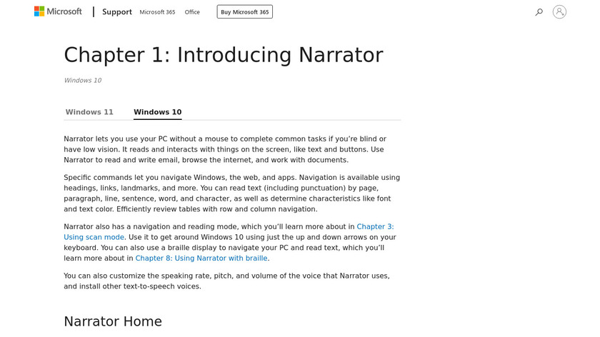 Microsoft Narrator Landing Page