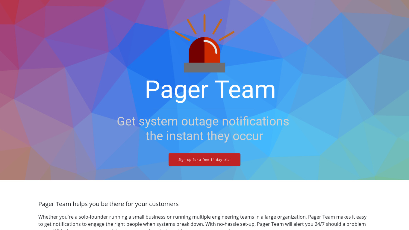 Pager Team Landing page