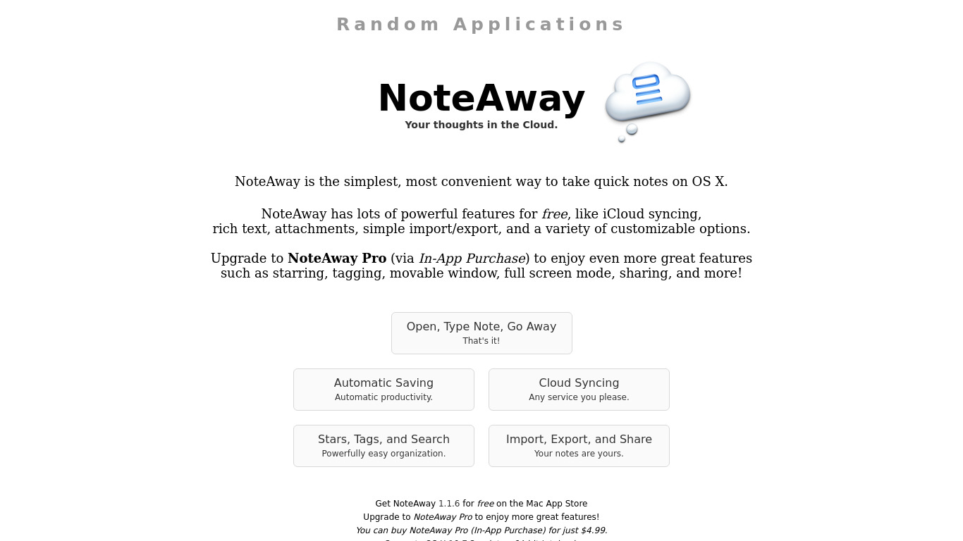 NoteAway Landing page