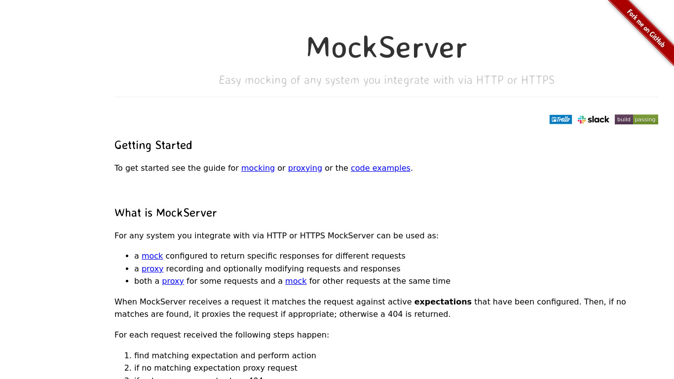 MockServer Landing page