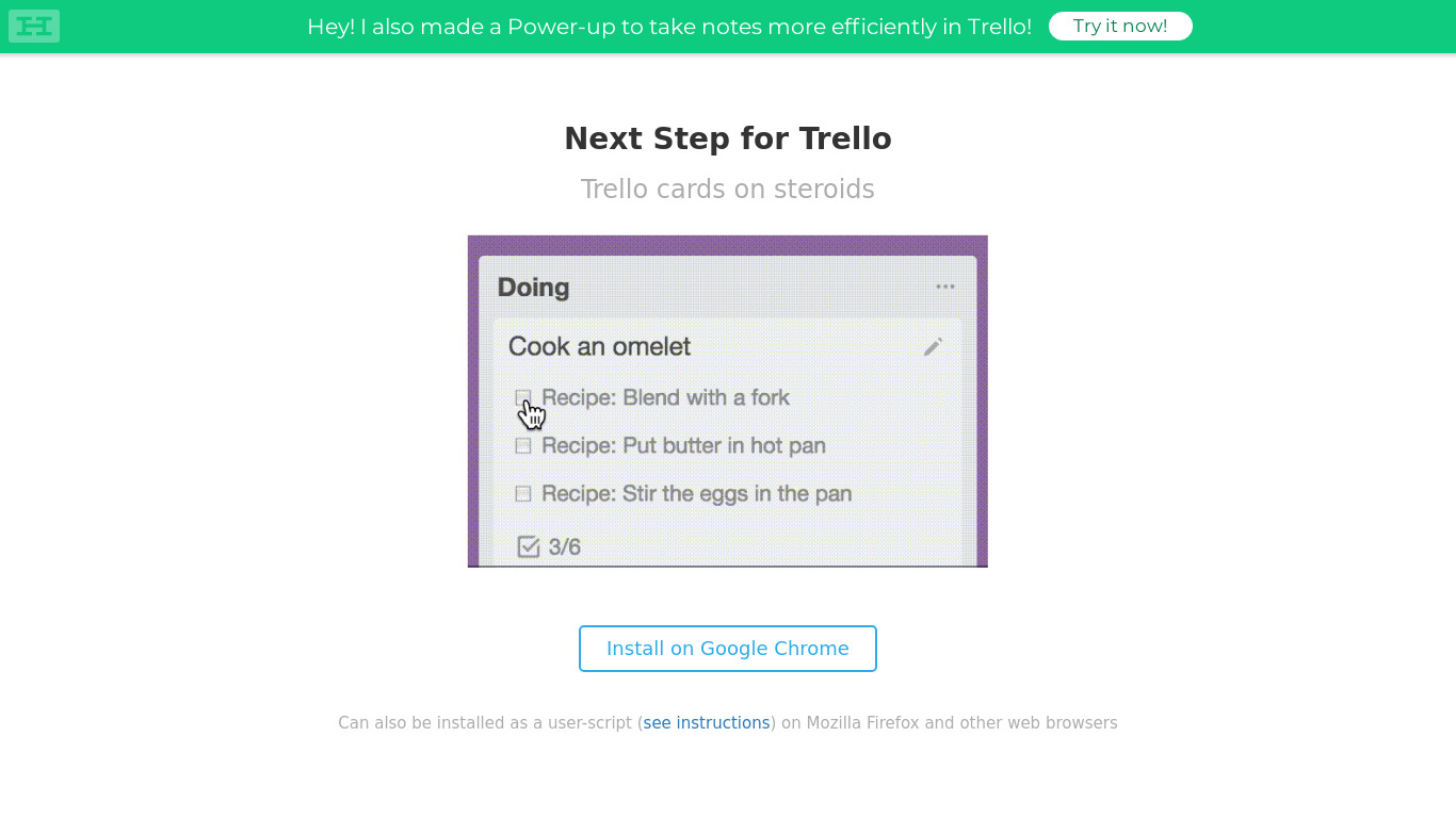 Next Step for Trello Landing page
