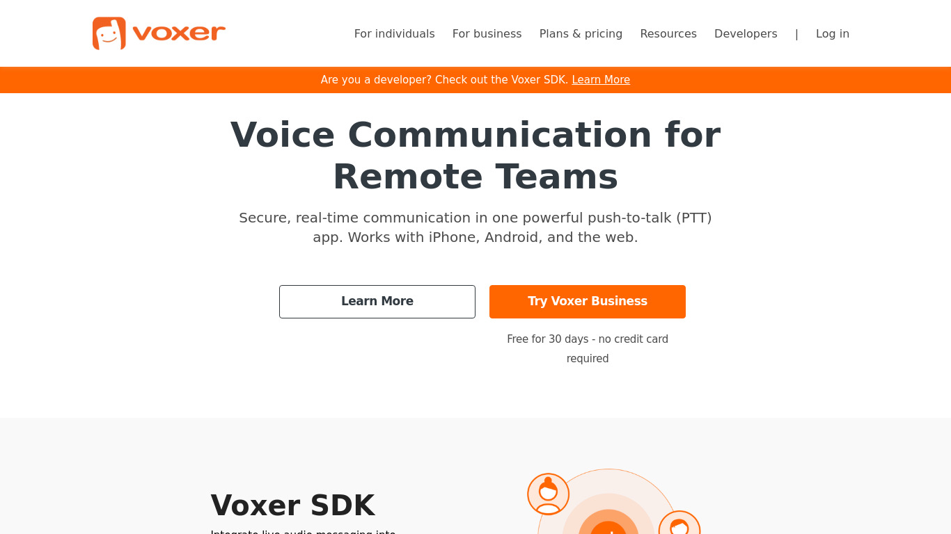 Voxer Landing page