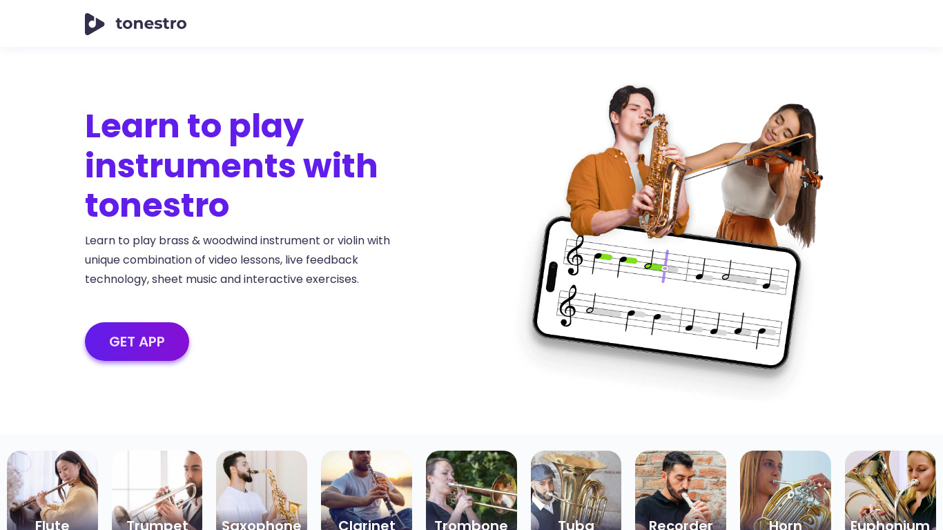 tonestro Landing page