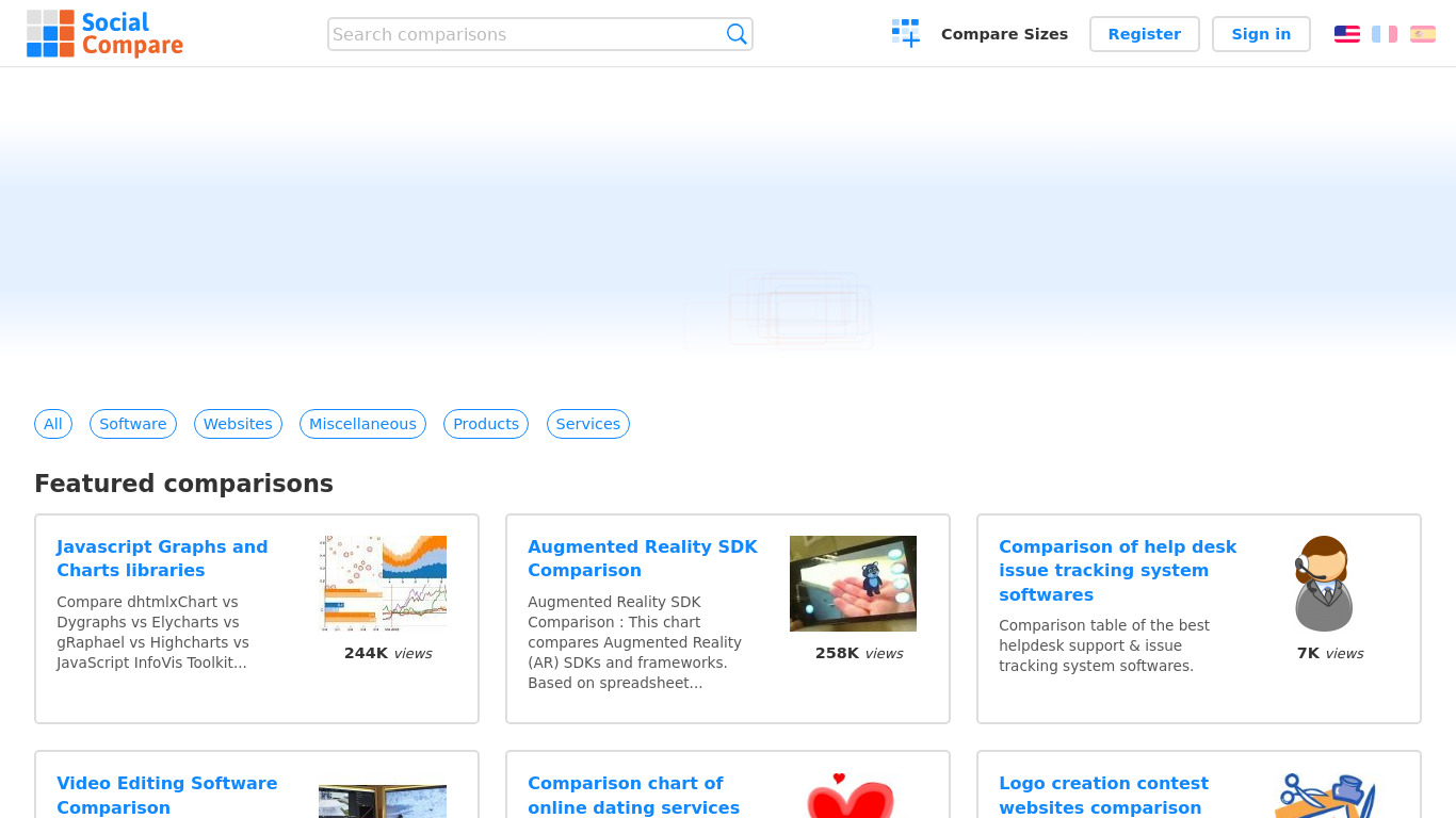 SocialCompare Landing page