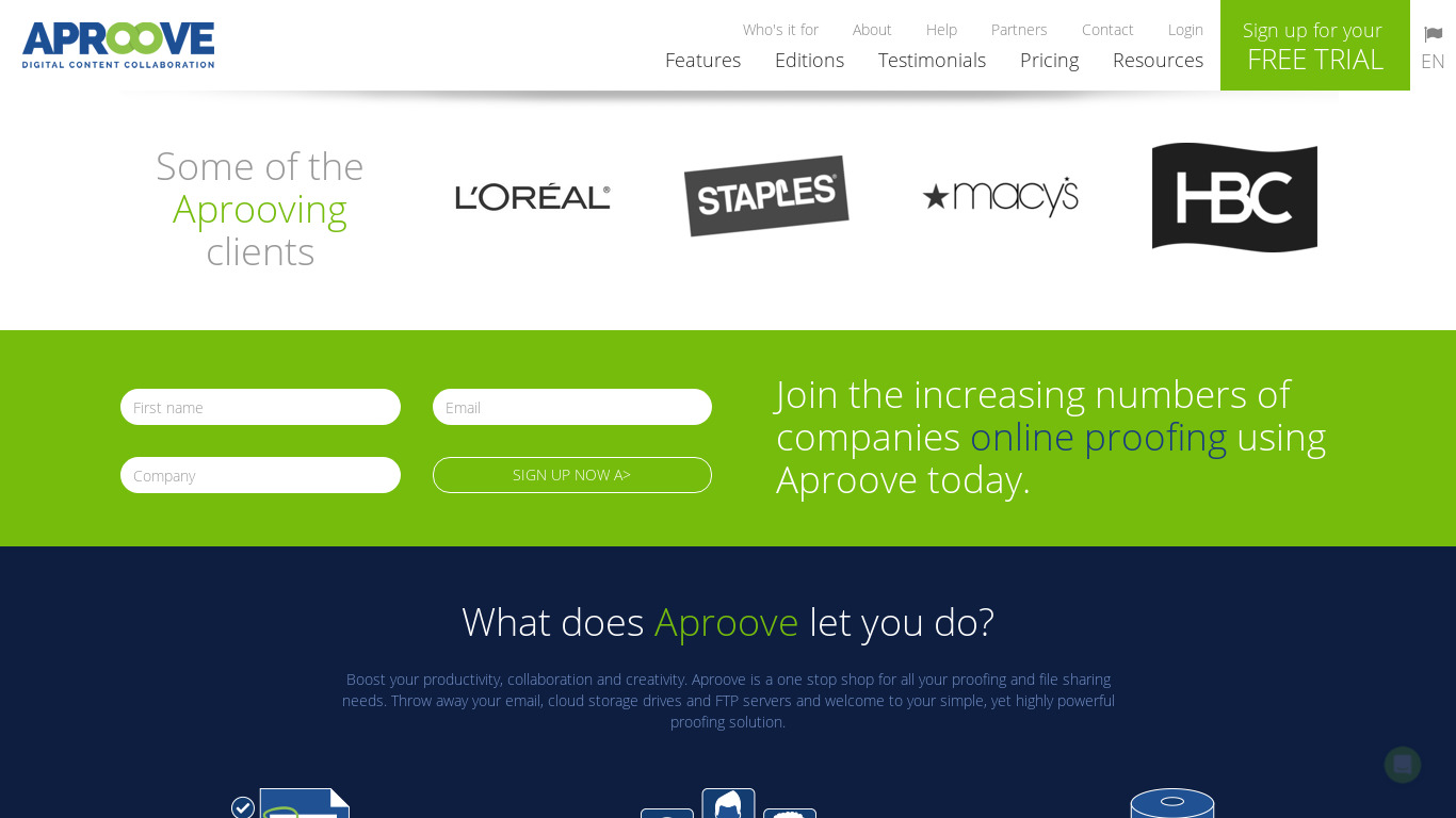 Aproove Online Proofing Tool Landing page