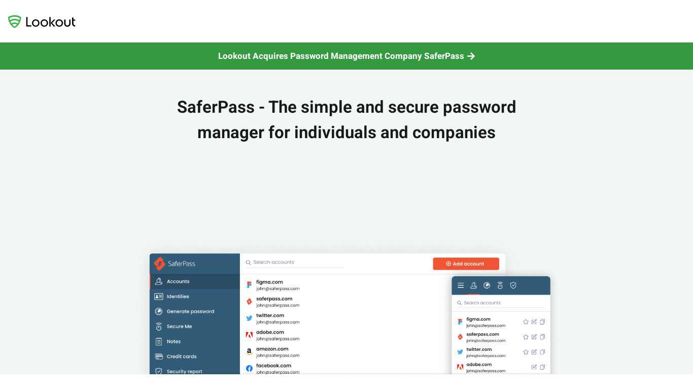 SaferPass Landing page