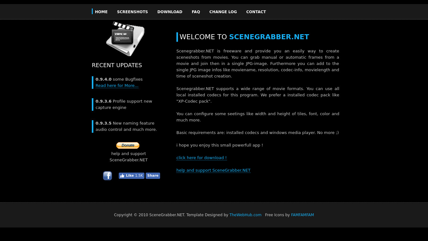Scenegrabber.NET Landing page