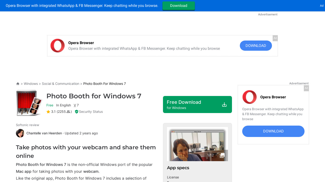 Photo Booth for Windows 7 Landing page