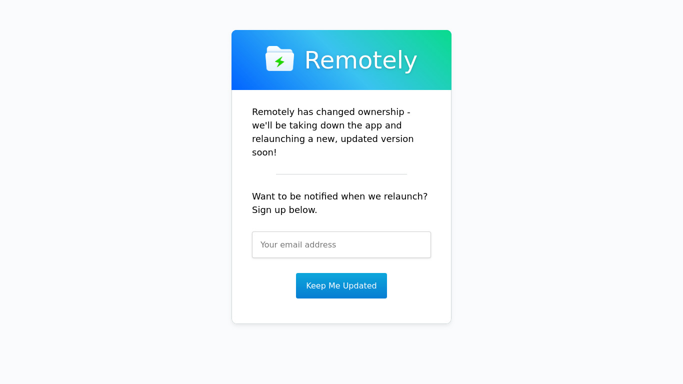 Remotely App Landing page