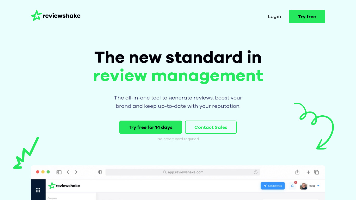 Reviewshake Landing page