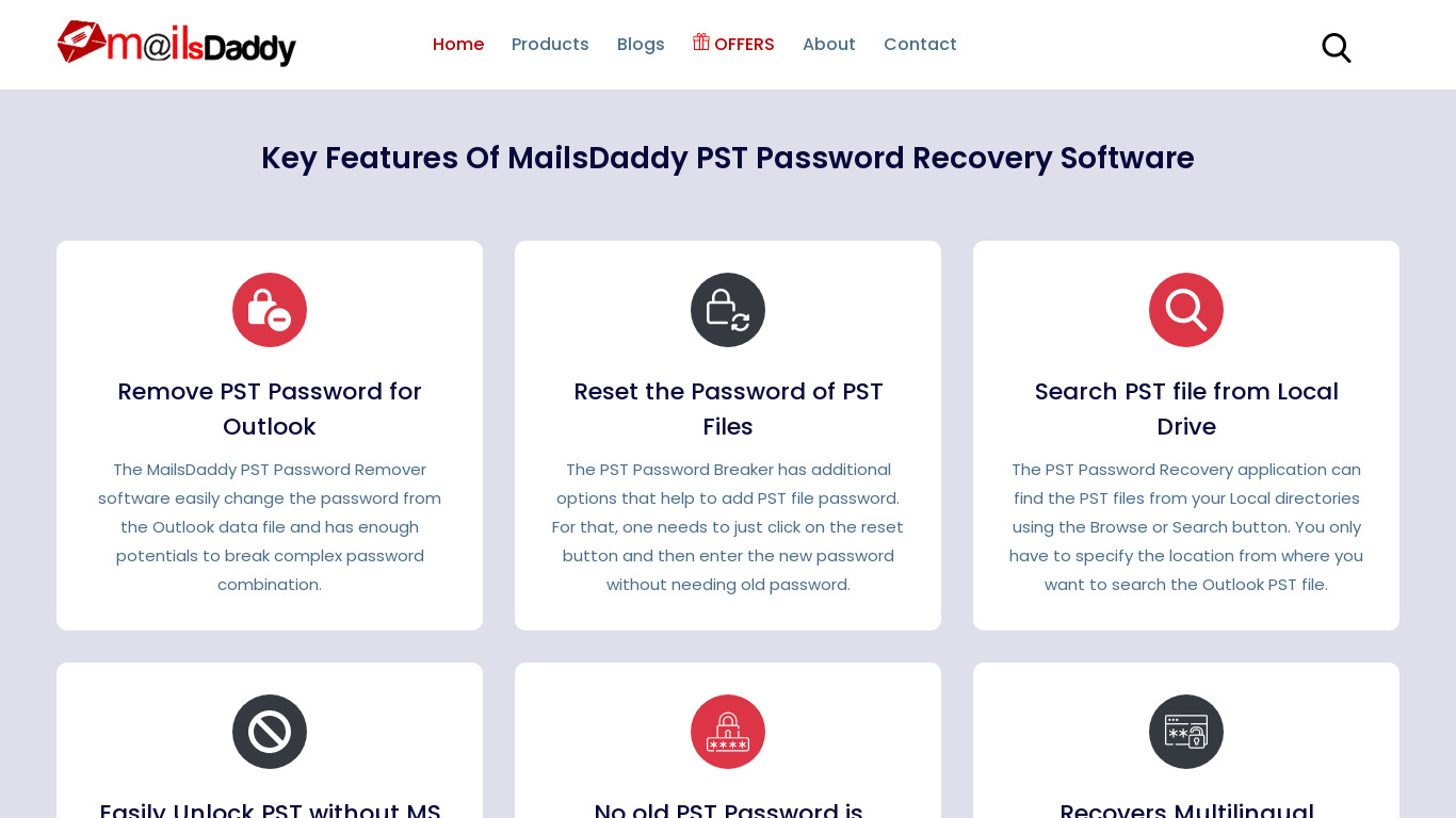 MailsDaddy PST Password Remover Landing page