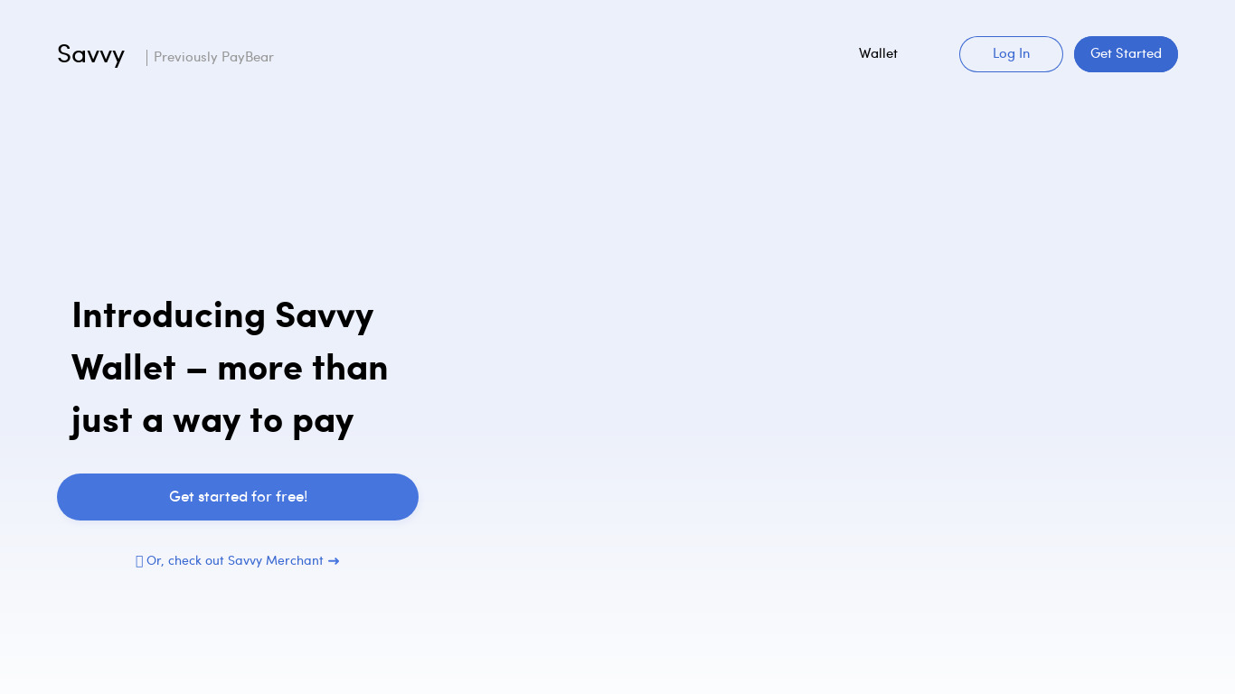 Savvy Wallet Landing page