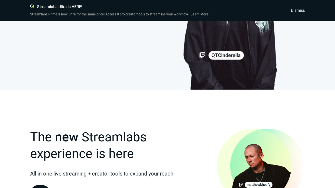 Streamlabs Landing page
