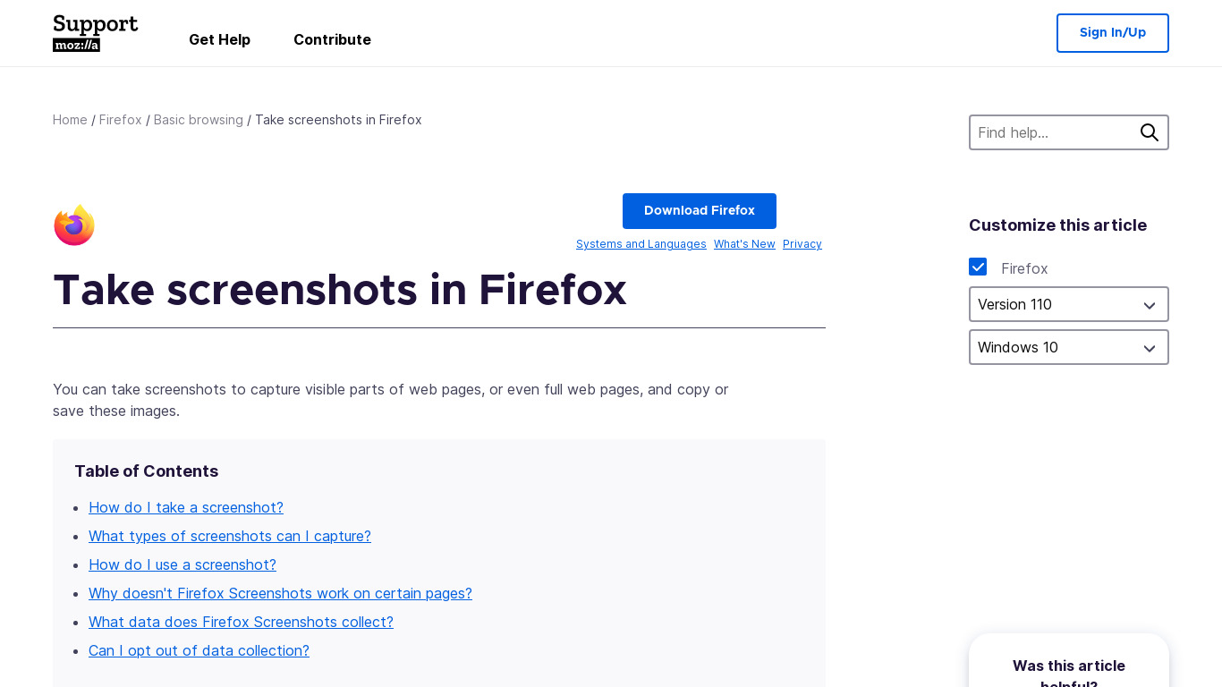 Firefox Screenshots Landing page