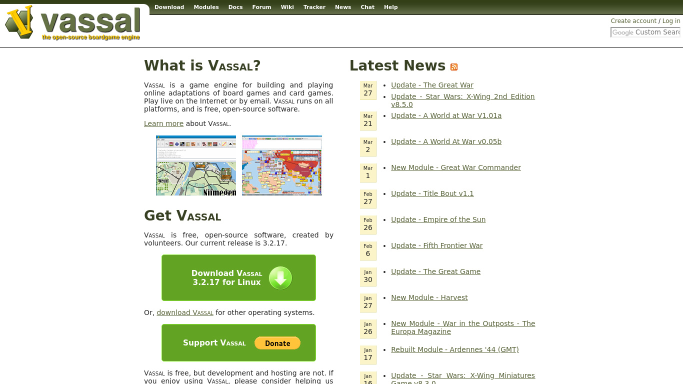 vassalengine.org Vassal Landing page