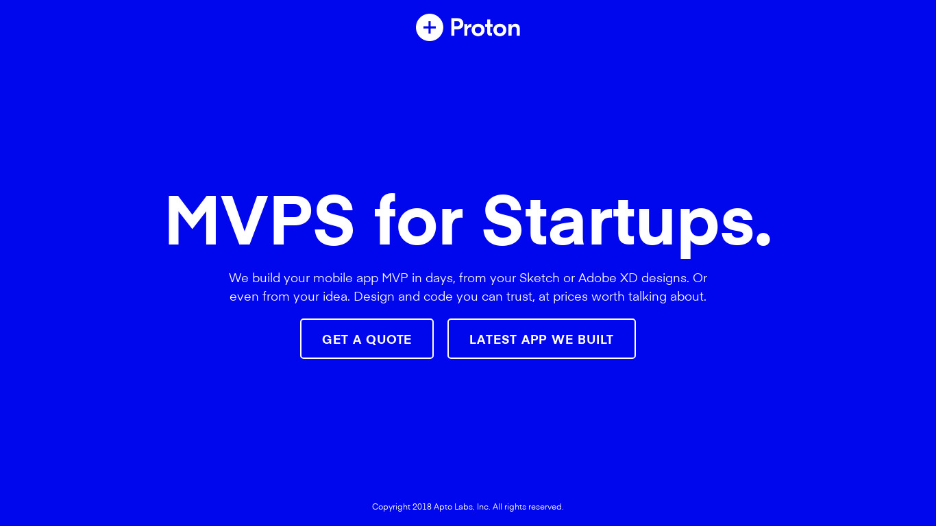 Proton MVP Landing page