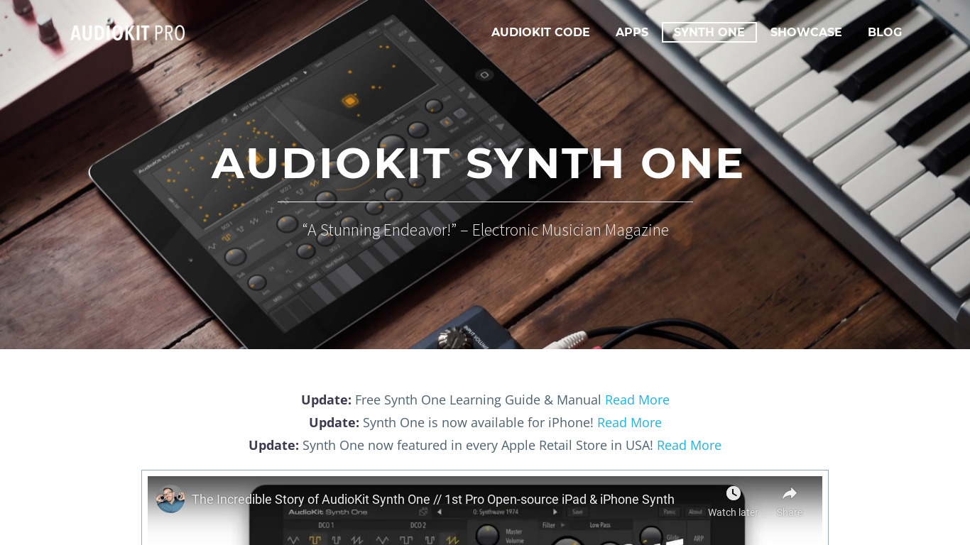 AudioKit Synth One Landing page