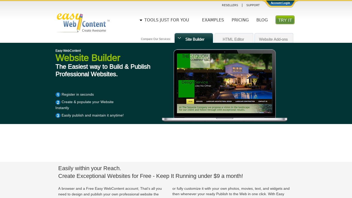 Easy WebContent Site Builder Landing page
