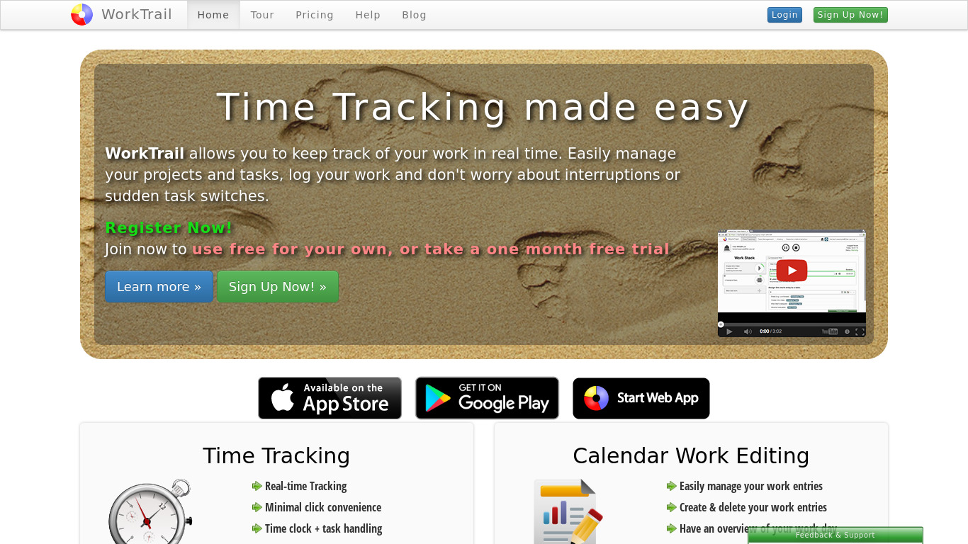 WorkTrail Landing page