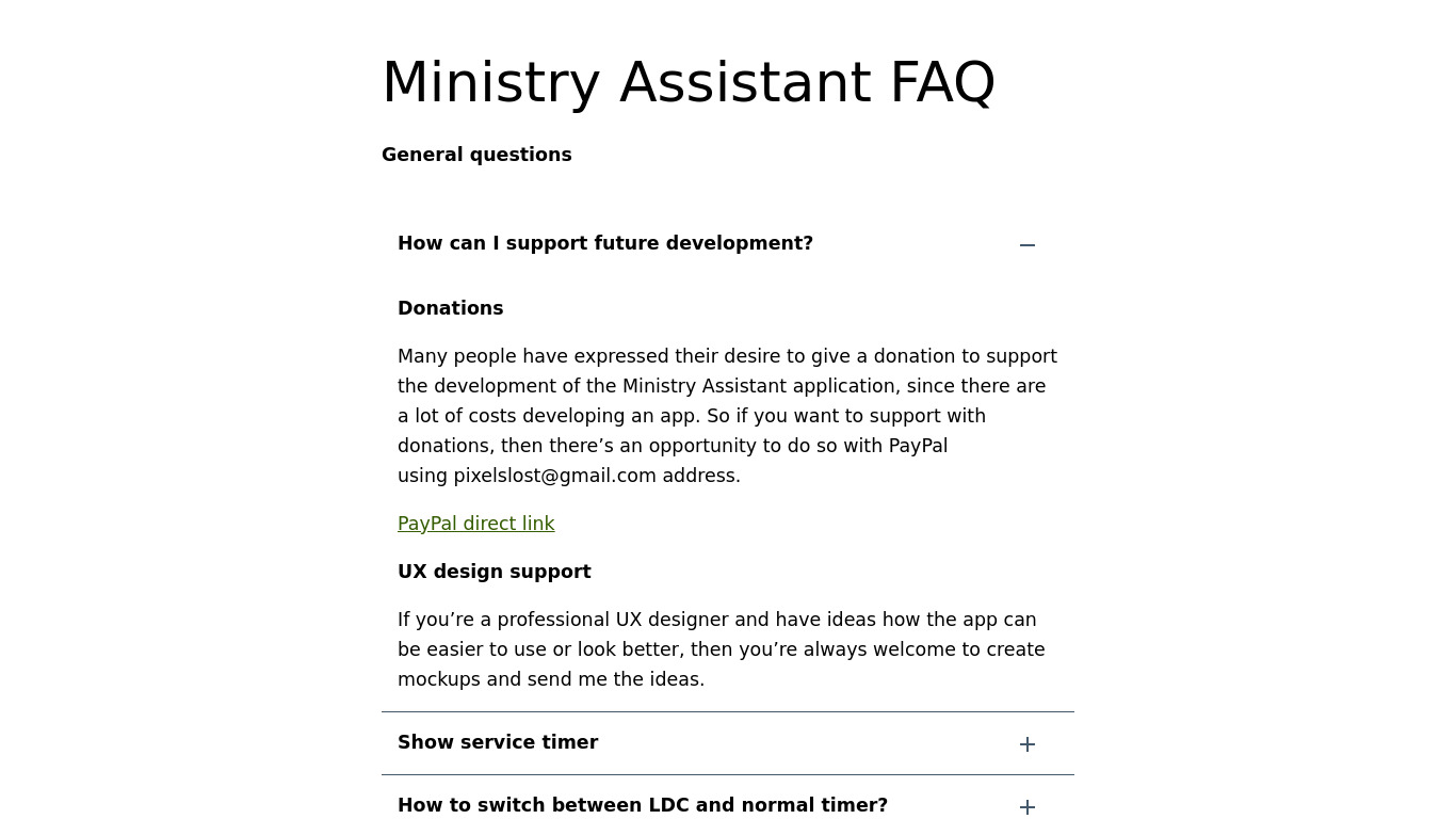 Ministry Assistant Landing page