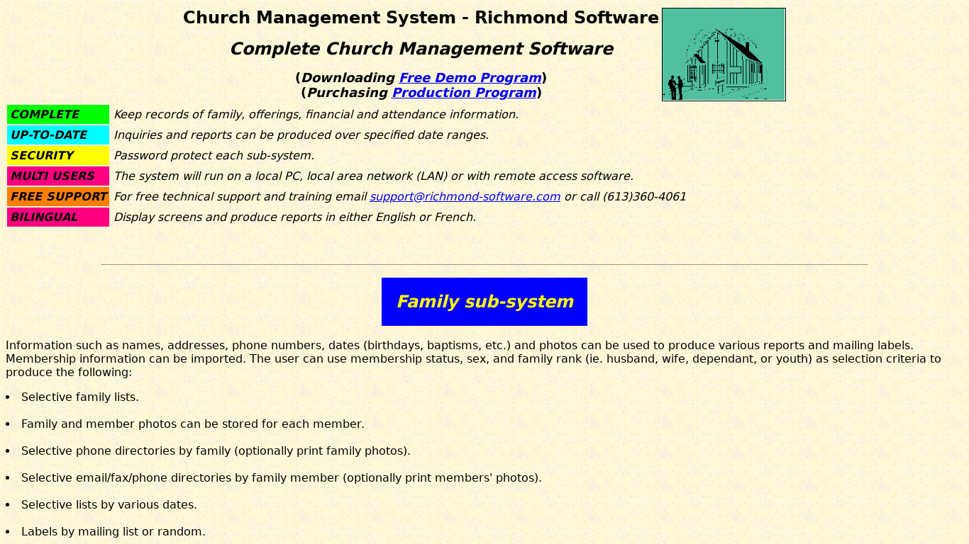 Richmond Church Management System Landing page
