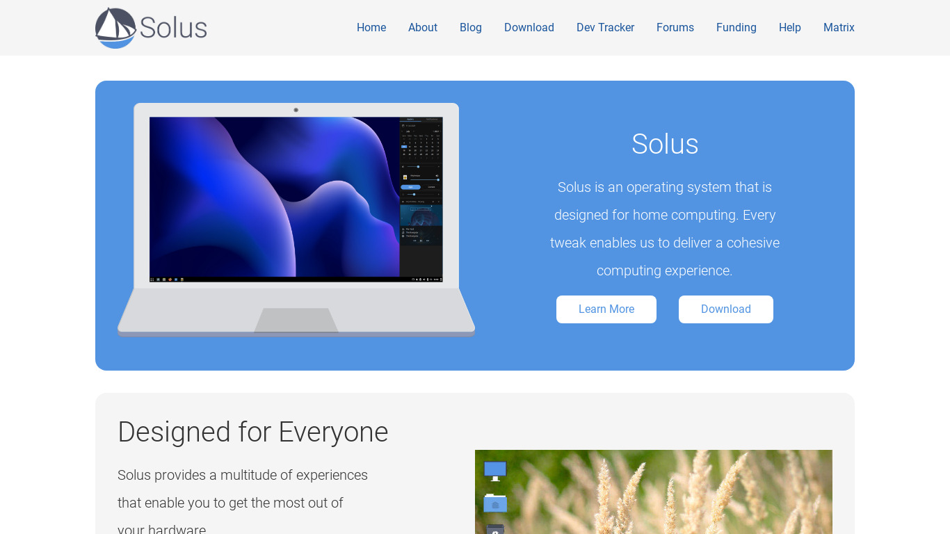 Solus OS Landing page
