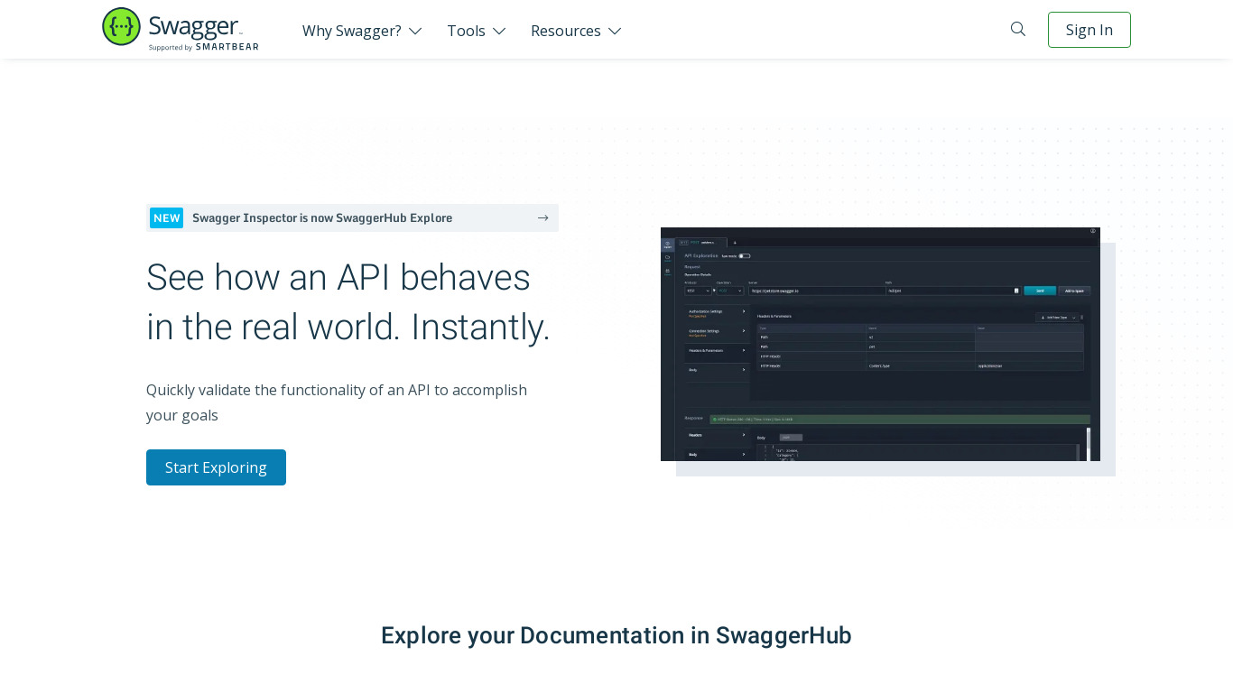 Swagger Inspector Landing page