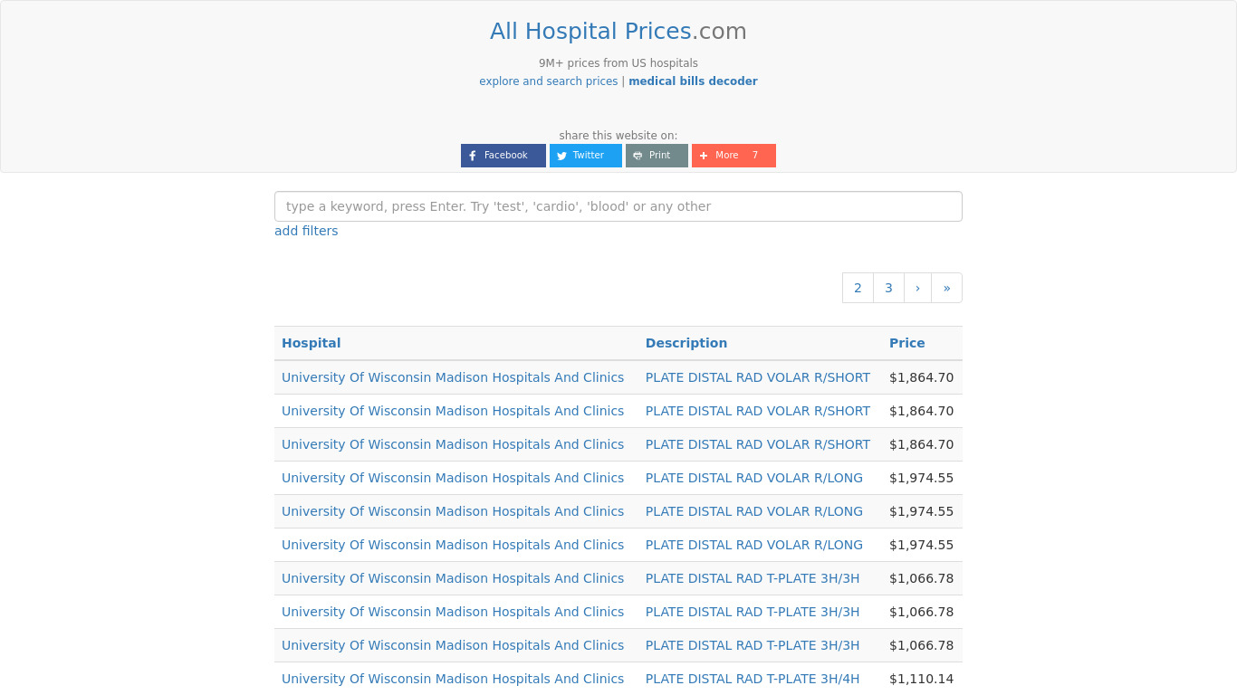 All Hospital Prices Landing page