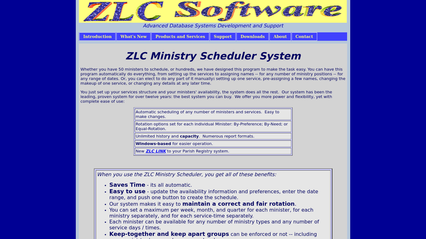 ZLC Ministry Scheduler Landing page