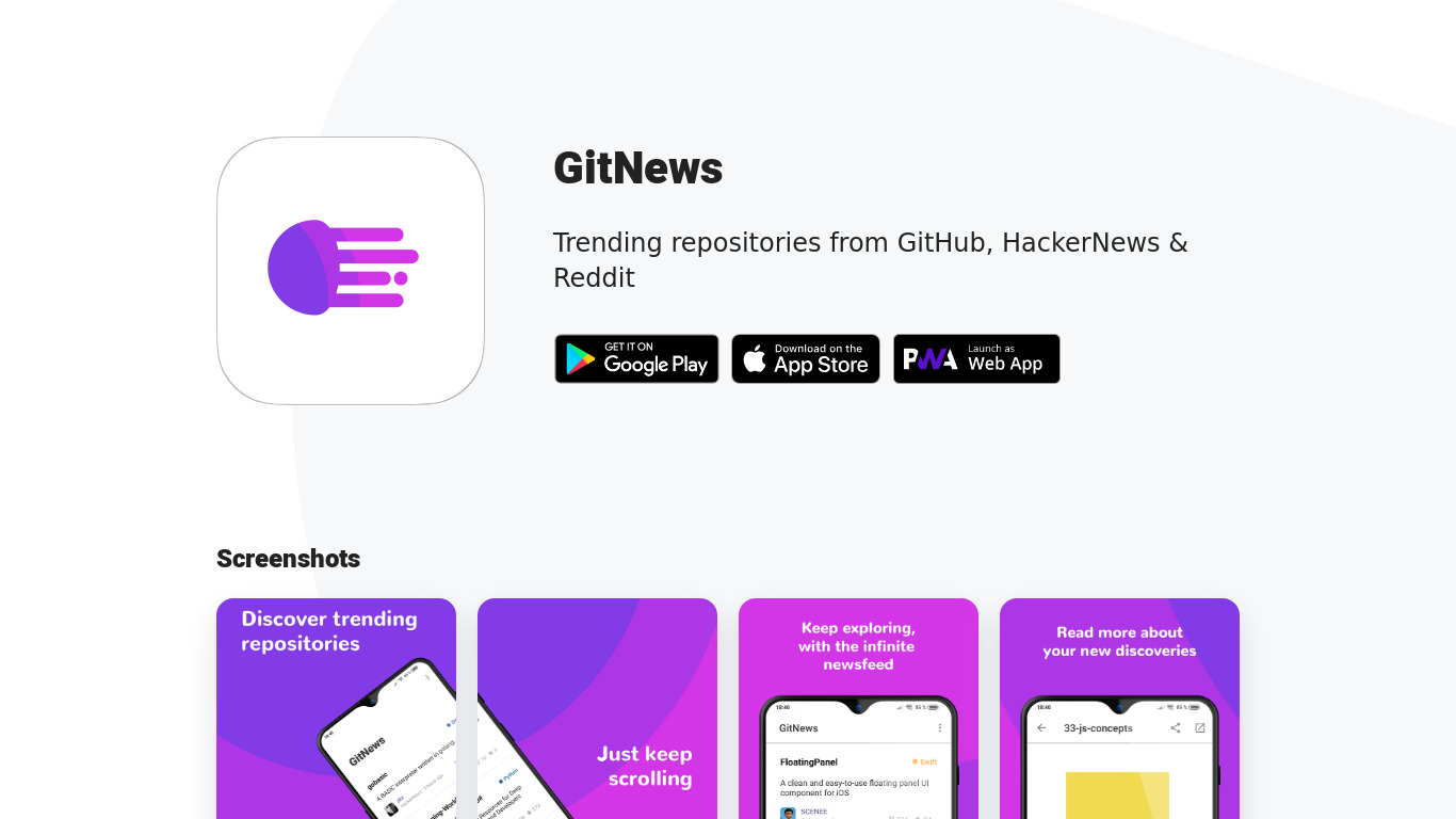 GitNews App Landing page