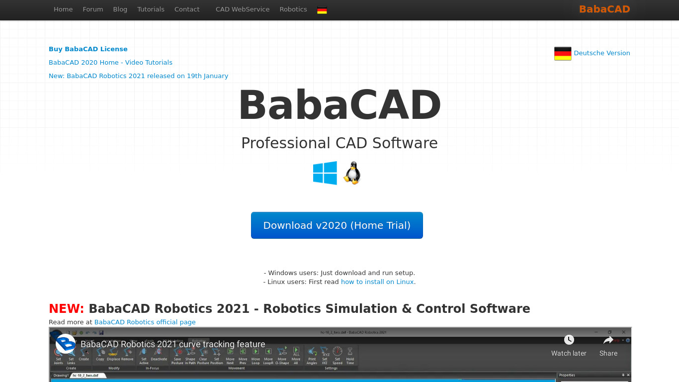 BabaCAD Landing page