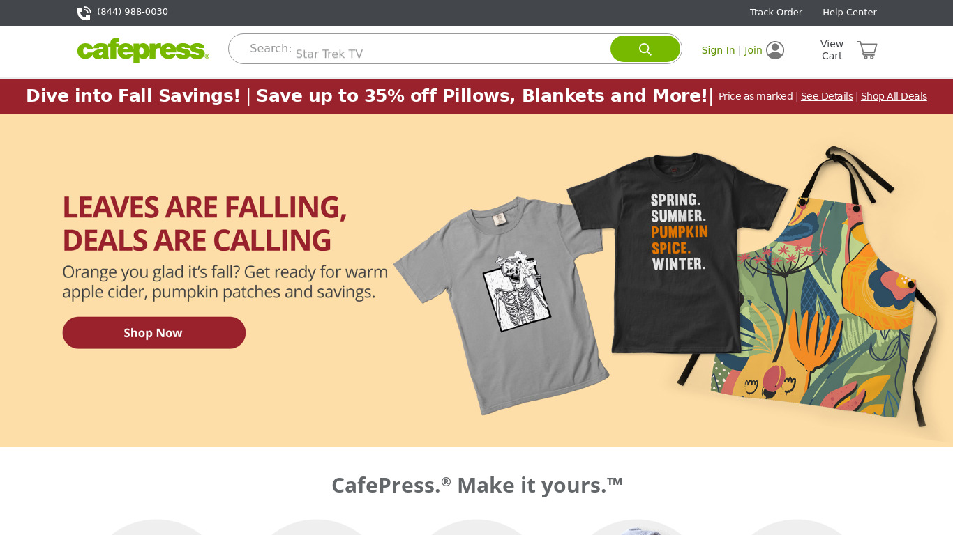 CafePress Landing page