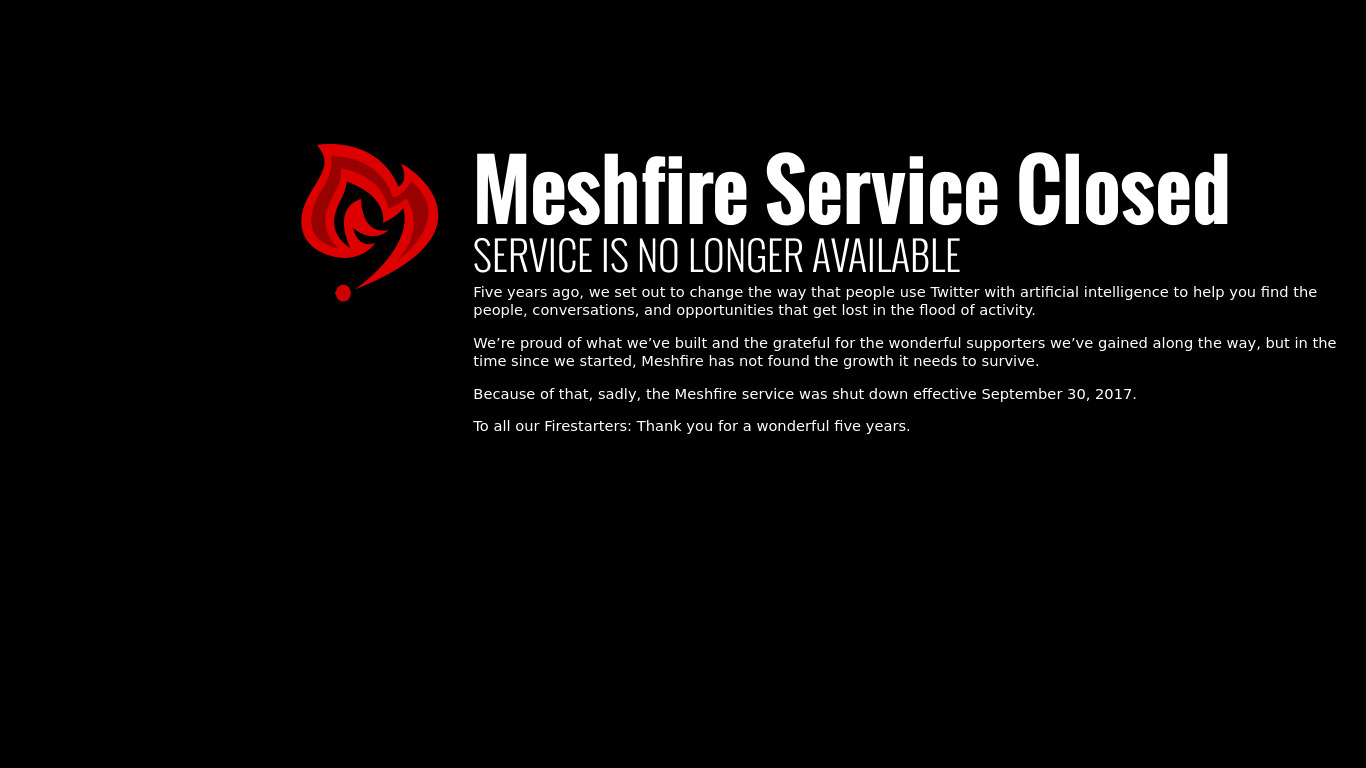 Meshfire Landing page