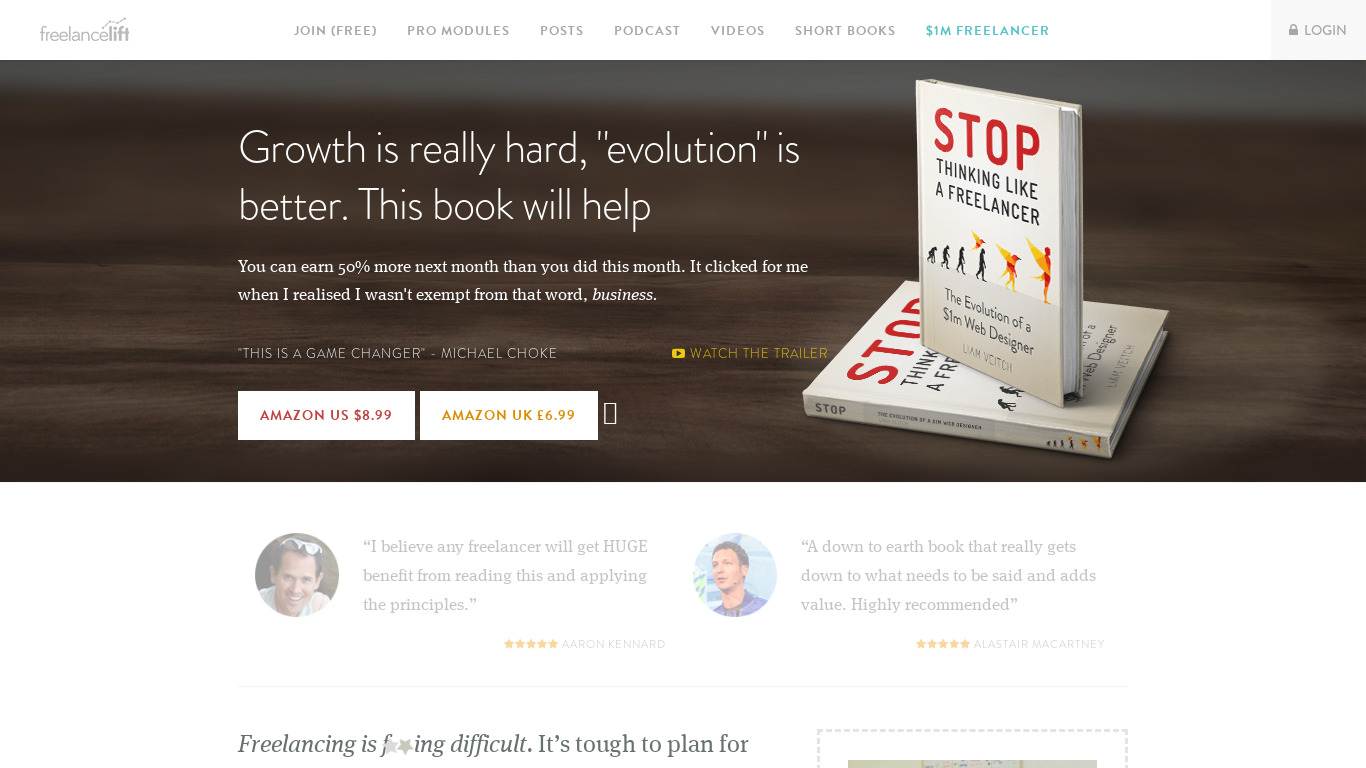 Stop Thinking Like A Freelancer Landing page