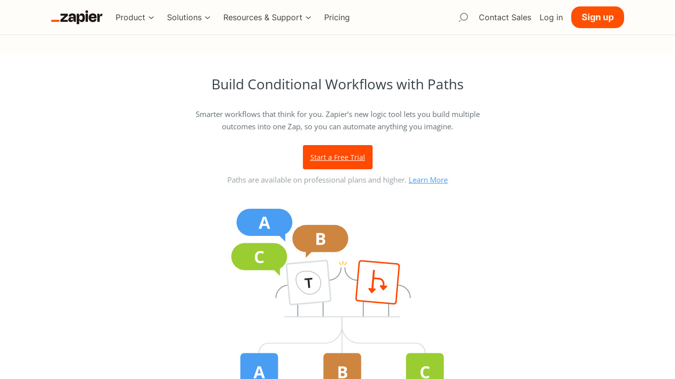 Paths by Zapier Landing page