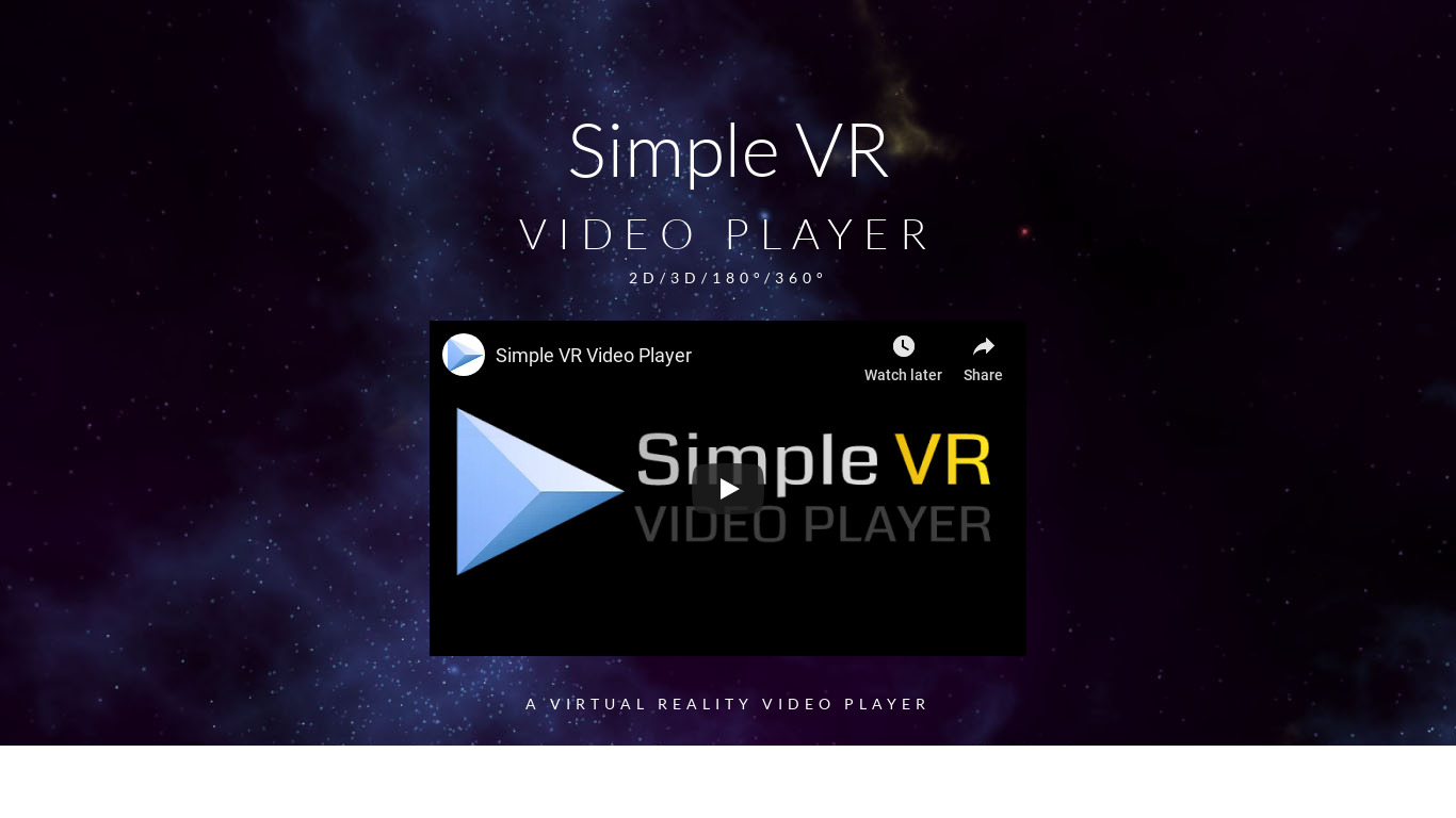 Simple VR Video Player Landing page