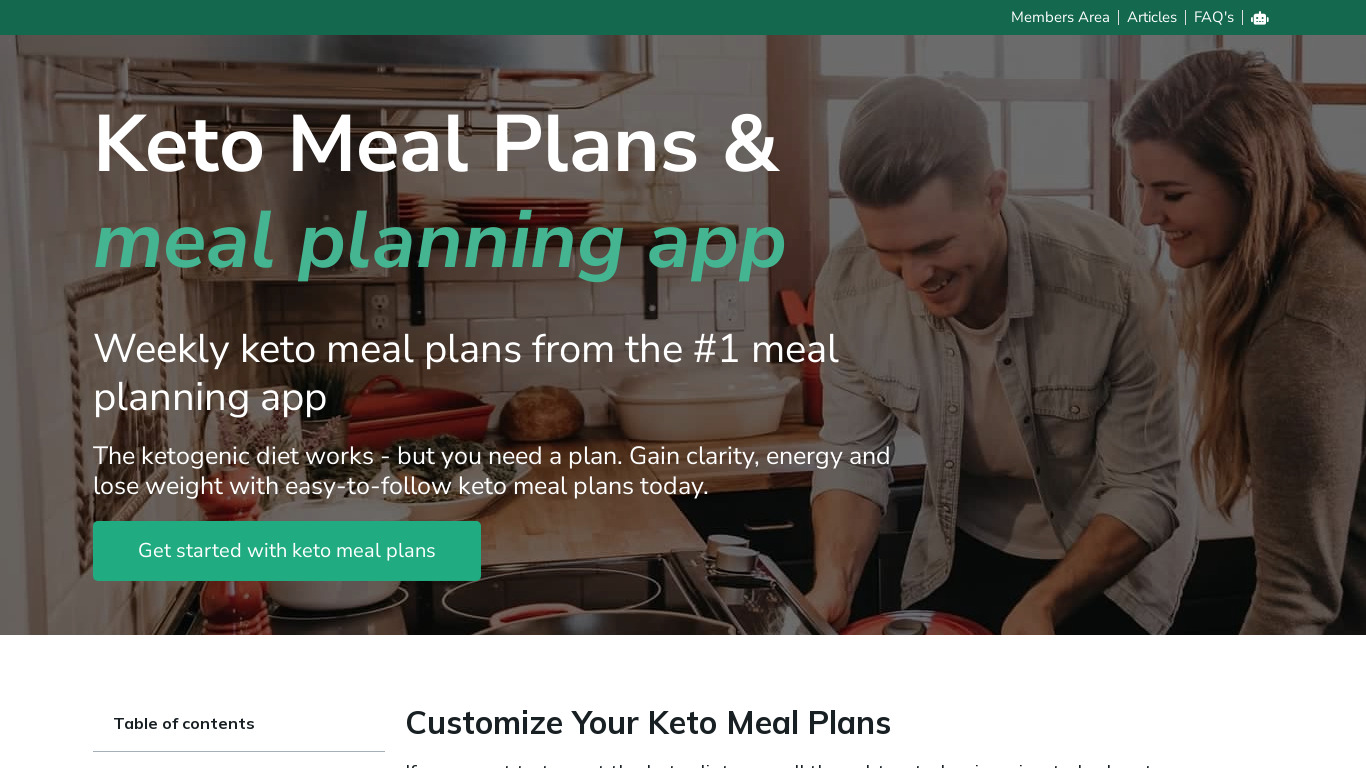 Keto Meal Plans Landing page